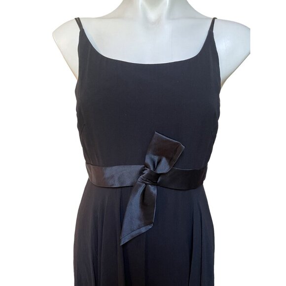 Rickie Freeman Teri Jon Black Silk Chiffon Slip Dress With Satin Bow Belt Size 6 - Picture 2 of 9